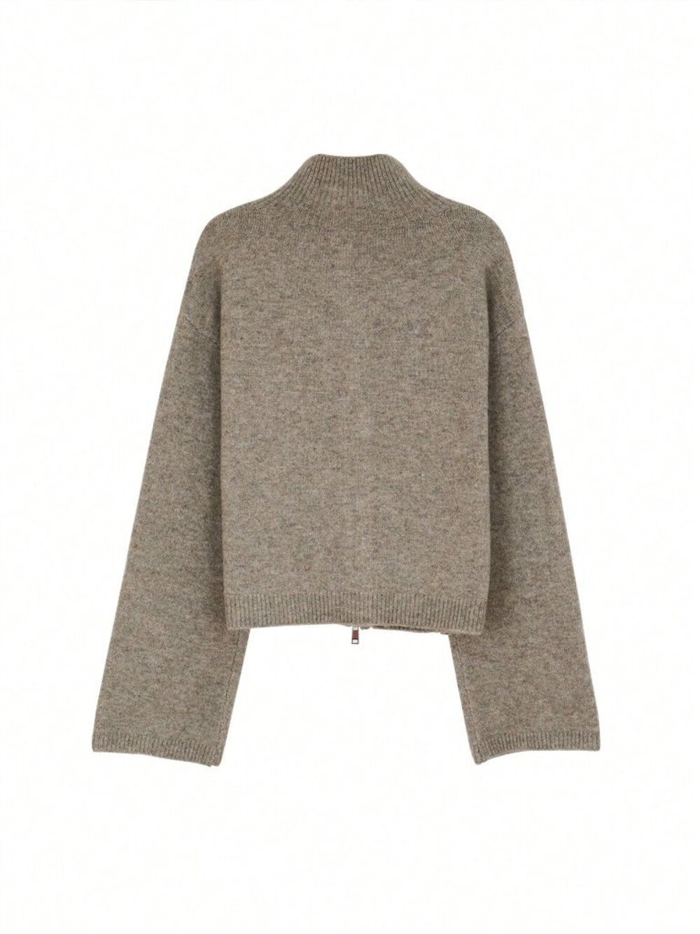 Casual Khaki Women's Knitted Turtleneck Cardigan - Picture 2 of 5